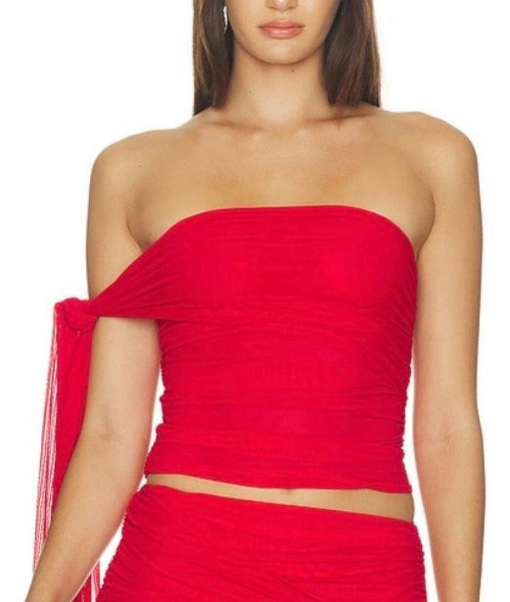 Majorelle red cropped tie front tube top M